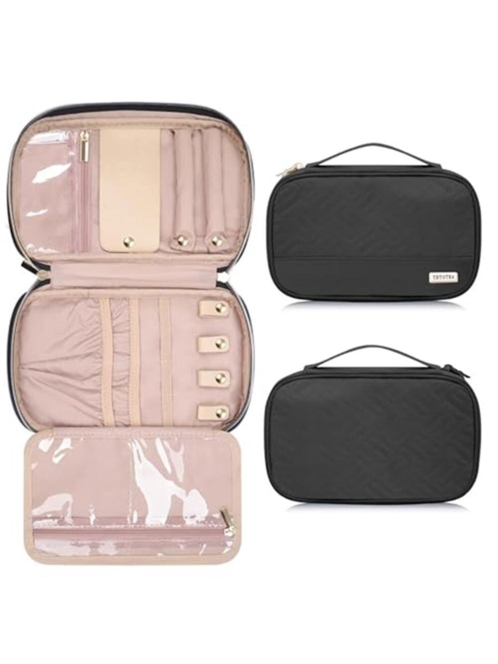 Jewelry Travel Case Organizer for Necklaces Earrings Rings Portable Black Bag